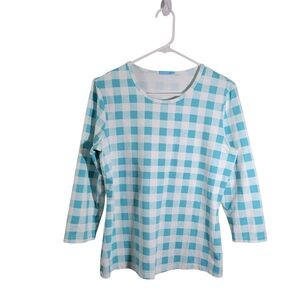 J. McLaughlin Light Blue and White Plaid Top